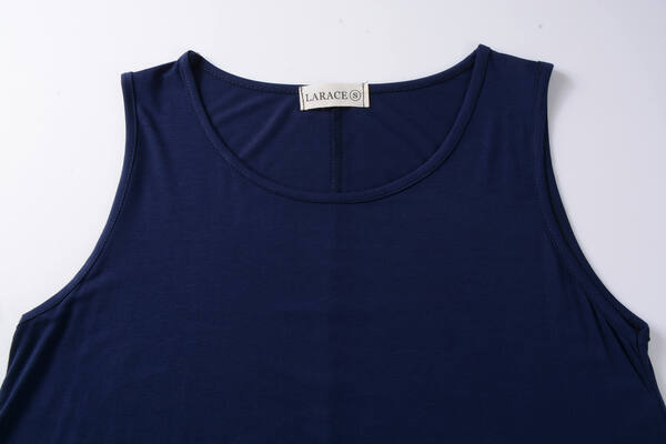 Crew Neck Swing Flare Solid Sleeveless Tank Top - LARACE 8032.