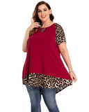 LARACE Plus Size Tunic Leopard Tops for Women Contrast Color Short Sleeve Summer T-Shirt-8065.