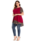 LARACE Plus Size Tunic Leopard Tops for Women Contrast Color Short Sleeve Summer T-Shirt-8065.