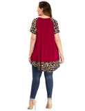 LARACE Plus Size Tunic Leopard Tops for Women Contrast Color Short Sleeve Summer T-Shirt-8065.