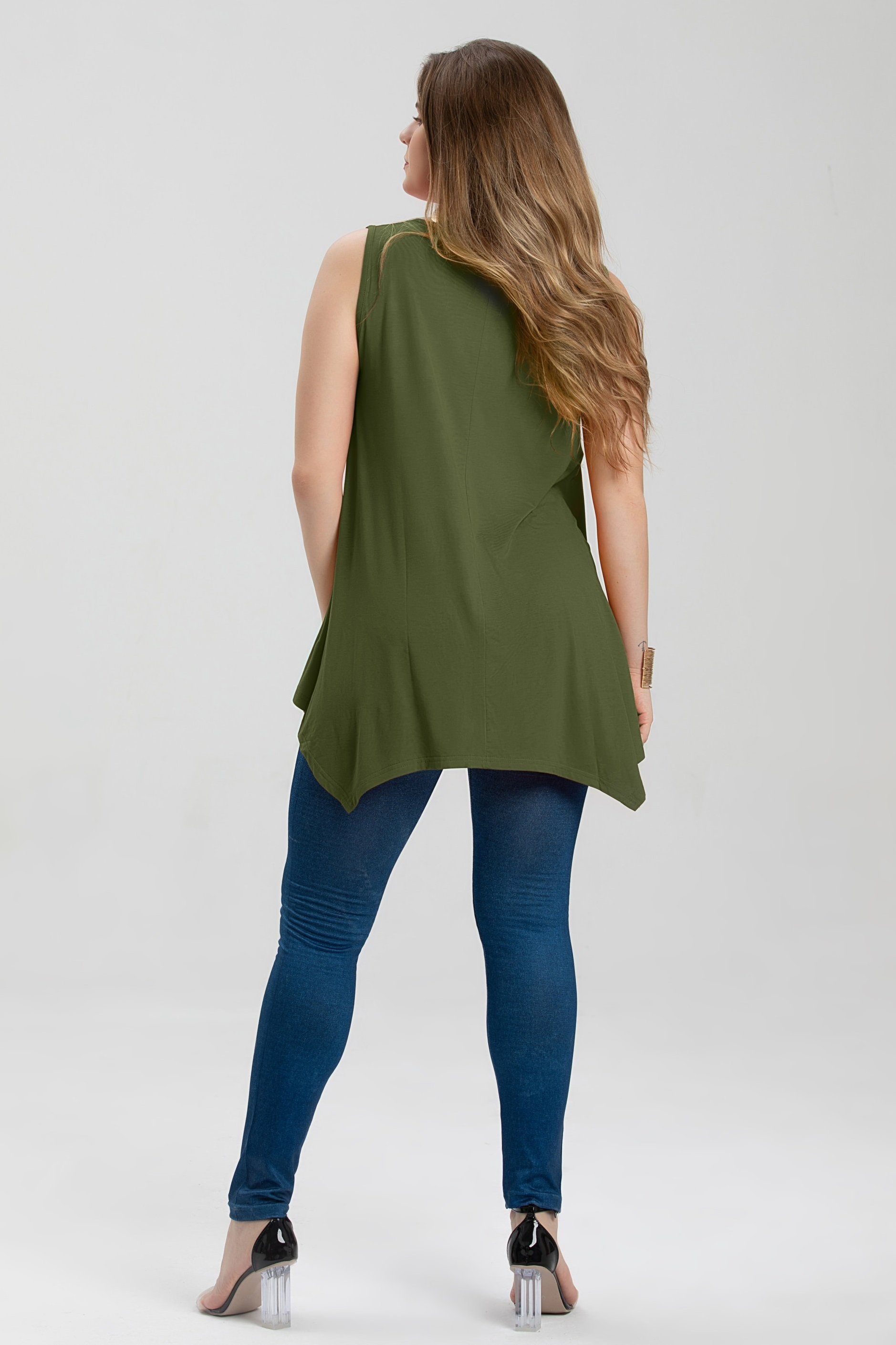 LARACE Plus Size Solid Basic Flowy Tank Tops Summer Sleeveless Tunic-8025.