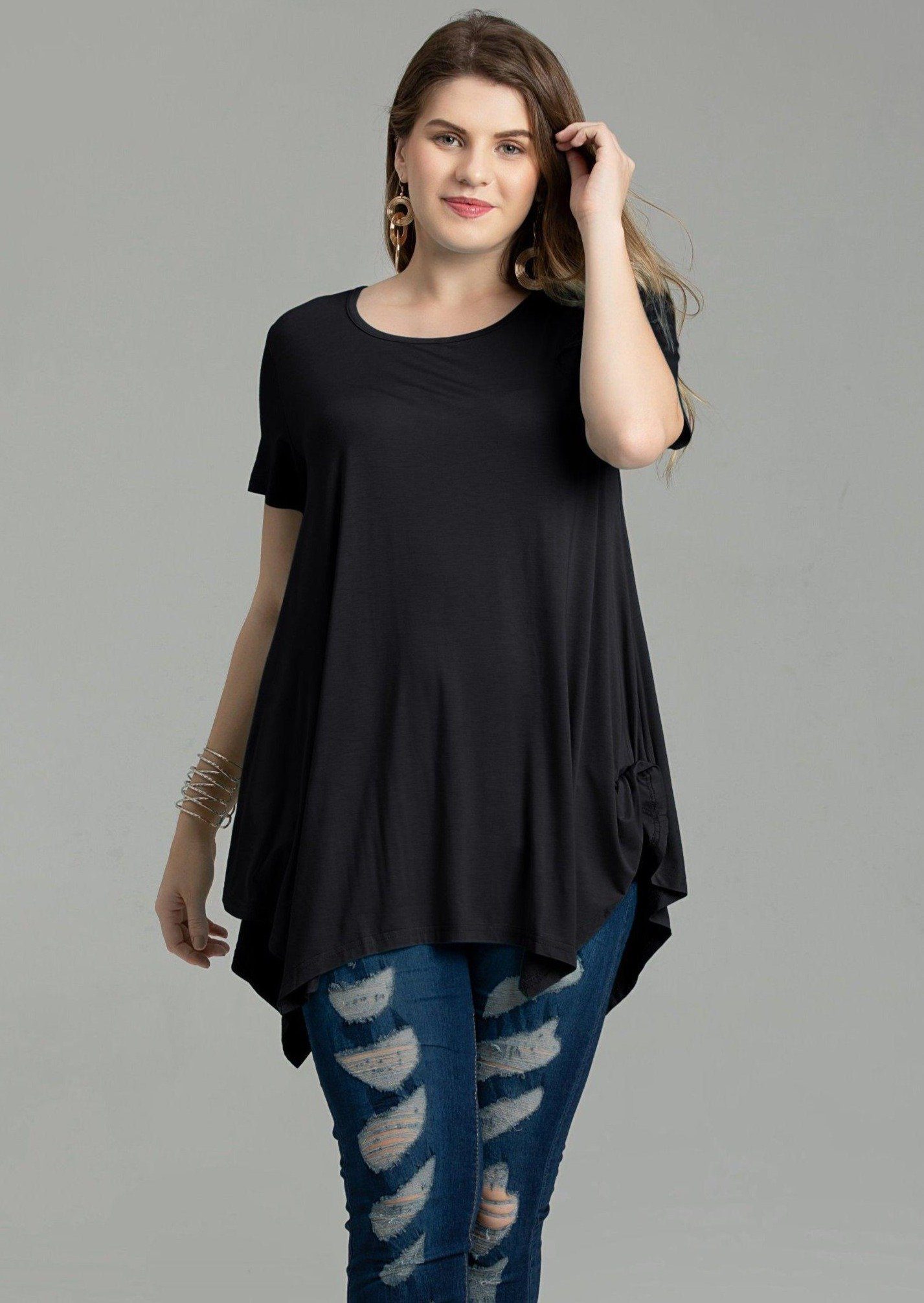 LARACE Short Sleeve Flattering Comfy Blouse Shirt Tops-8026.