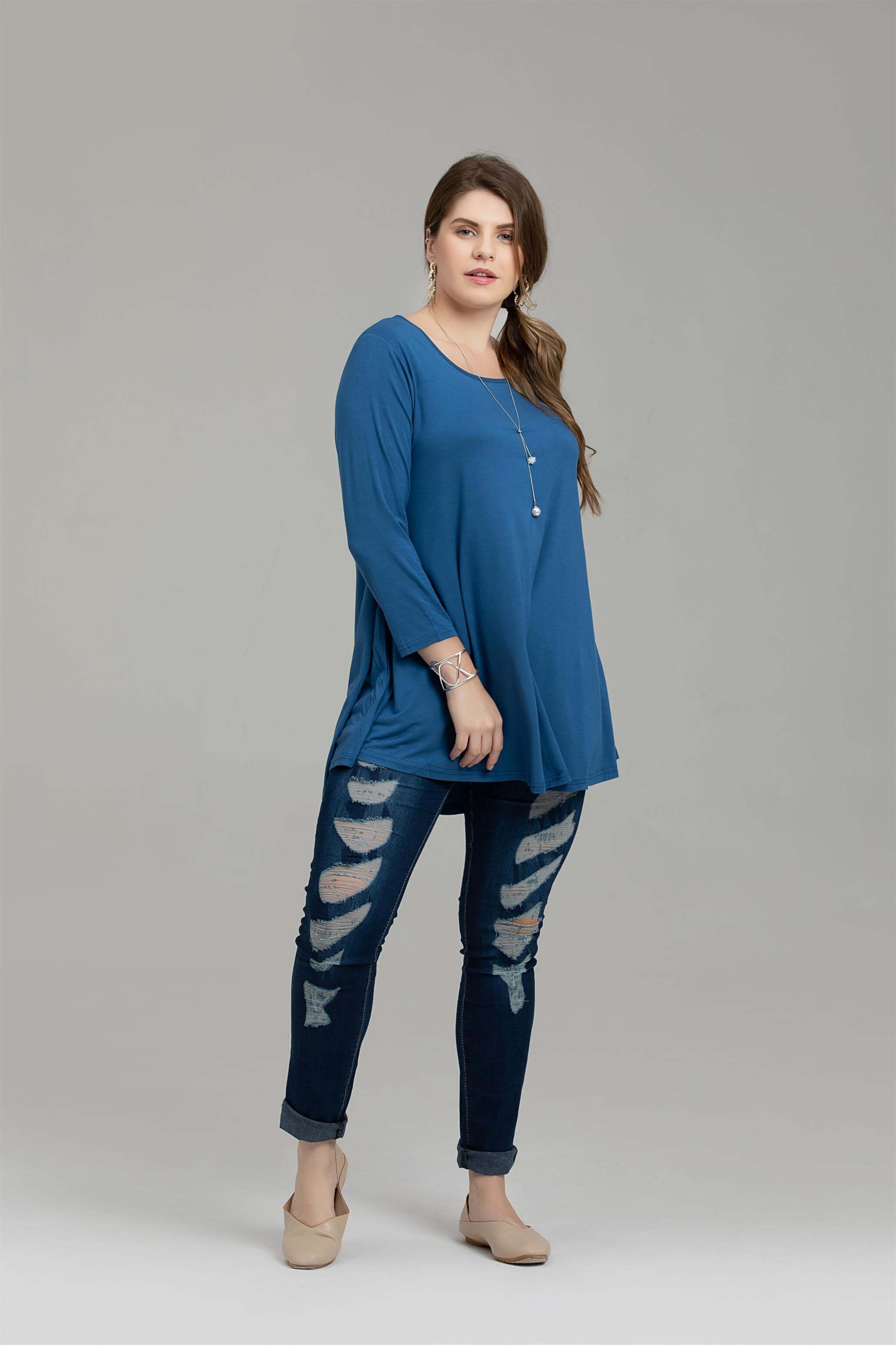 3/4 Sleeve Tunic Top Loose Fit Flare Tunic Shirt - LARACE 8033.