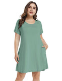 Women's Short Sleeve Swing Tunic Casual Pockets Loose T Shirt Dress-LARACE 8049.