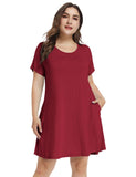 Women's Short Sleeve Swing Tunic Casual Pockets Loose T Shirt Dress-LARACE 8049.