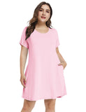 Women's Short Sleeve Swing Tunic Casual Pockets Loose T Shirt Dress-LARACE 8049.