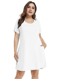 Women's Short Sleeve Swing Tunic Casual Pockets Loose T Shirt Dress-LARACE 8049.