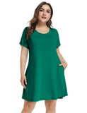 Women's Short Sleeve Swing Tunic Casual Pockets Loose T Shirt Dress-LARACE 8049.