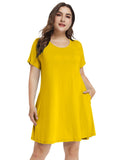 Women's Short Sleeve Swing Tunic Casual Pockets Loose T Shirt Dress-LARACE 8049.