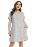 Women's Short Sleeve Swing Tunic Casual Pockets Loose T Shirt Dress-LARACE 8049.