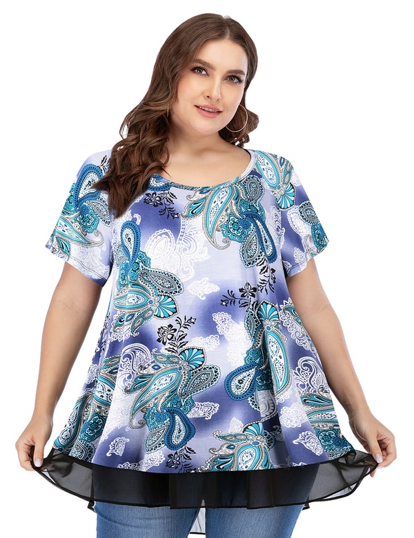 Women's Chiffon T-Shirt Plus Size Short Sleeves Flowy Shirt - LARACE 8