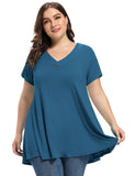 Women's Plus Size Tunic Short Sleeve V Neck Blouses Basic Shirt-LARACE 8054.