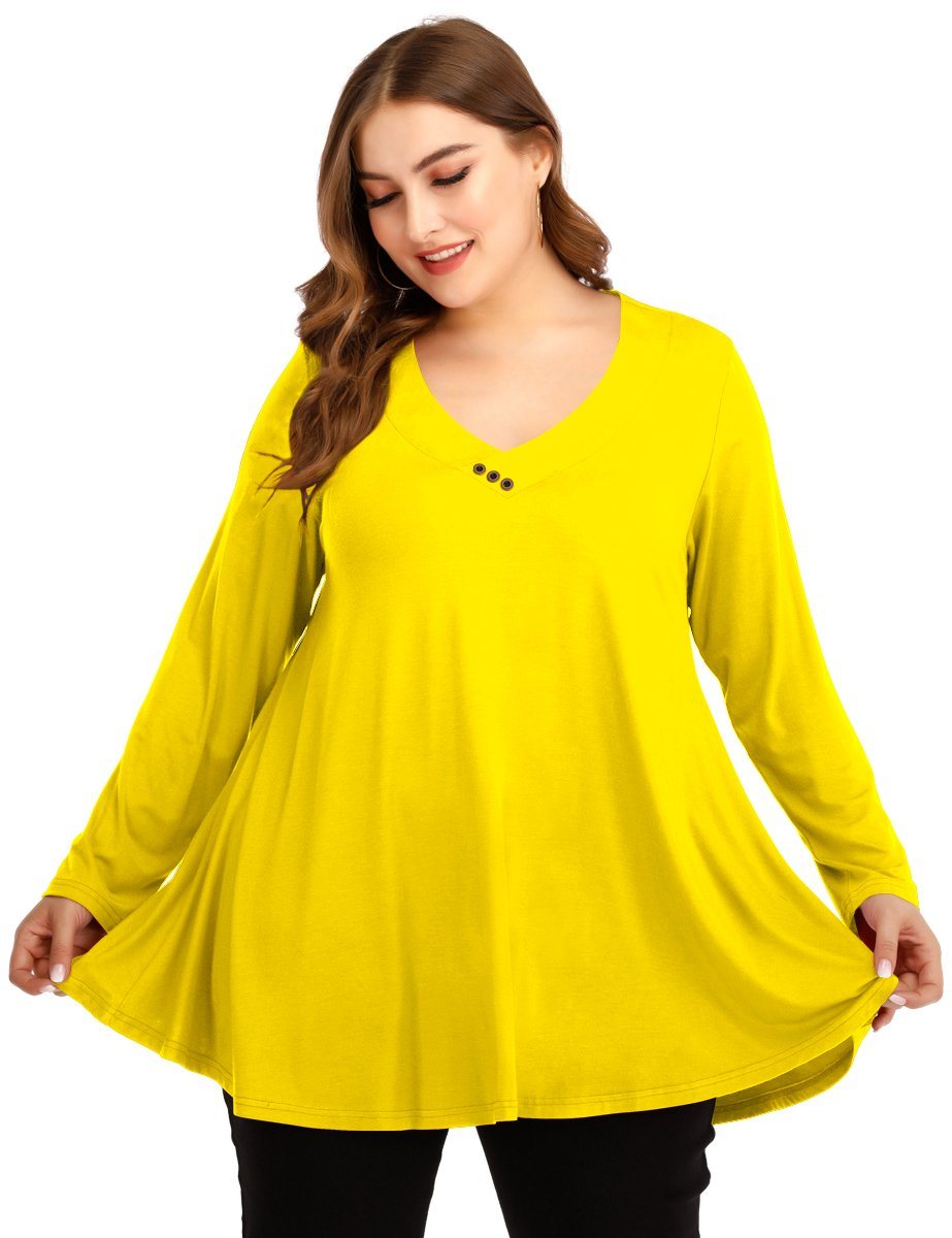 Women's Plus Size Tunic Long Sleeve V Neck Blouses Basic Shirt-LARACE 8055.