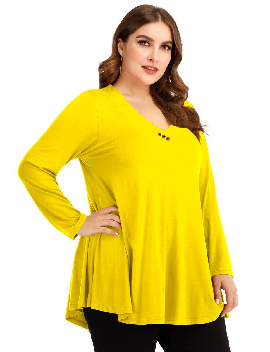 Women's Plus Size Tunic Long Sleeve V Neck Blouses Basic Shirt-LARACE 8055.