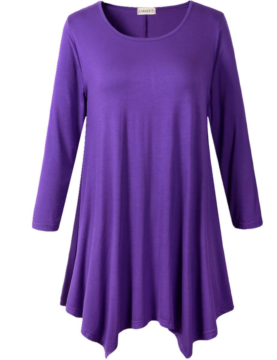 3/4 Sleeve Plus Size Tunic Tops Loose Basic Shirt - LARACE 8028 4XL-6XL.