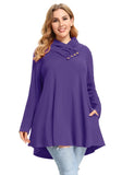 Cowl Neck Sweatshirts Plus Size Tops with Pockets Long Sleeve Tunic Casual Pullover-LARACE 8098