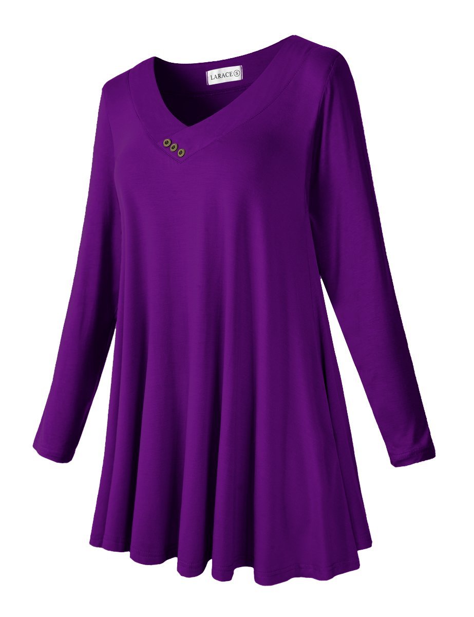 Women's Plus Size Tunic Long Sleeve V Neck Blouses Basic Shirt-LARACE 8055.