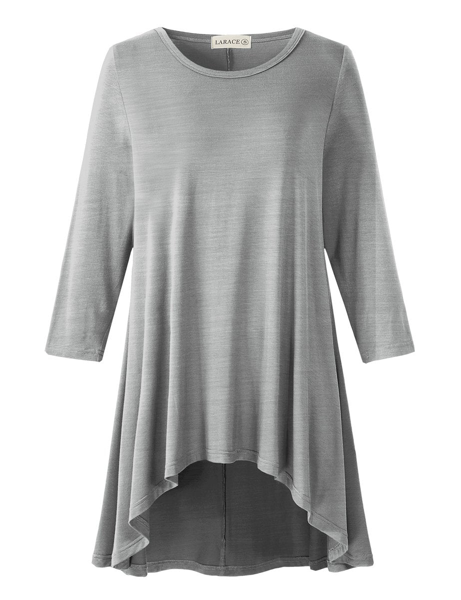 Women's Plus Size 3/4 Sleeve Loose Fit Flare Swing Tunic Basic T Shirt-LARACE 8052.