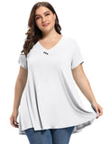 Women's Plus Size Tunic Short Sleeve V Neck Blouses Basic Shirt-LARACE 8054.