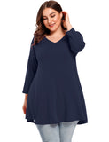 V Neck Loose Fit Flowy Long Sleeve Tunics Tops Plus Size for Women - LARACE 8056.