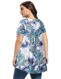 Women's Plus Size Tunic Short Sleeve V Neck Blouses Basic Shirt-LARACE 8054.