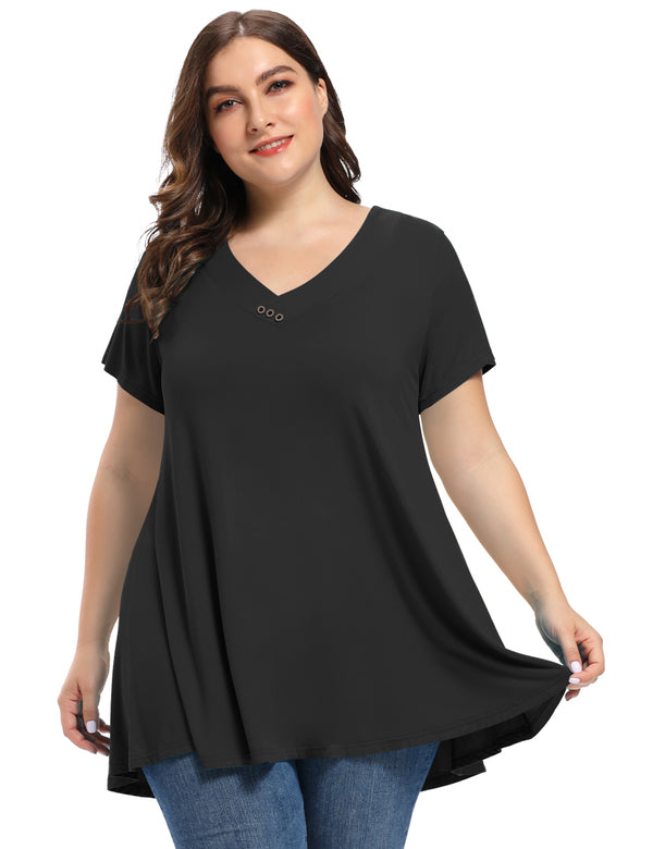 Women's Plus Size Tunic Short Sleeve V Neck Blouses Basic Shirt-LARACE 8054.