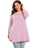 V Neck Loose Fit Flowy Long Sleeve Tunics Tops Plus Size for Women - LARACE 8056.