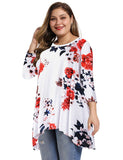 Women's Plus Size Tops floral printed 3/4 Sleeve Loose Fit Flare Swing Tunic -LARACE 8052.