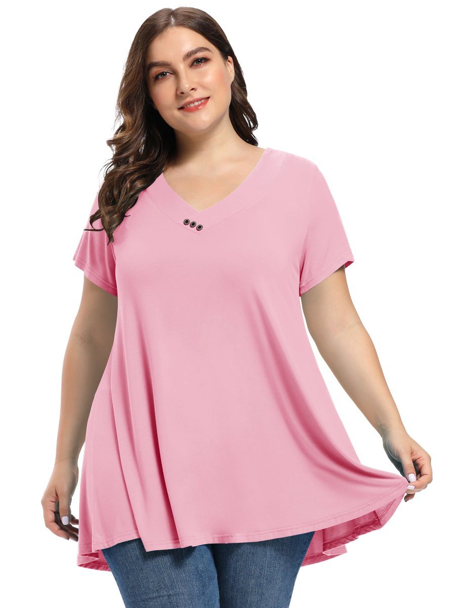 Women's Plus Size Tunic Short Sleeve V Neck Blouses Basic Shirt-LARACE 8054.