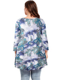 Women's V Neck Loose Fit Flowy 3/4 Sleeve Plus Size Top -LARACE 8057.