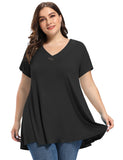 Women's Plus Size Tunic Short Sleeve V Neck Blouses Basic Shirt-LARACE 8054.