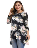 Women's Plus Size Tops floral printed 3/4 Sleeve Loose Fit Flare Swing Tunic -LARACE 8052.