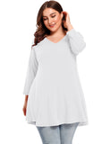 V Neck Loose Fit Flowy Long Sleeve Tunics Tops Plus Size for Women - LARACE 8056.