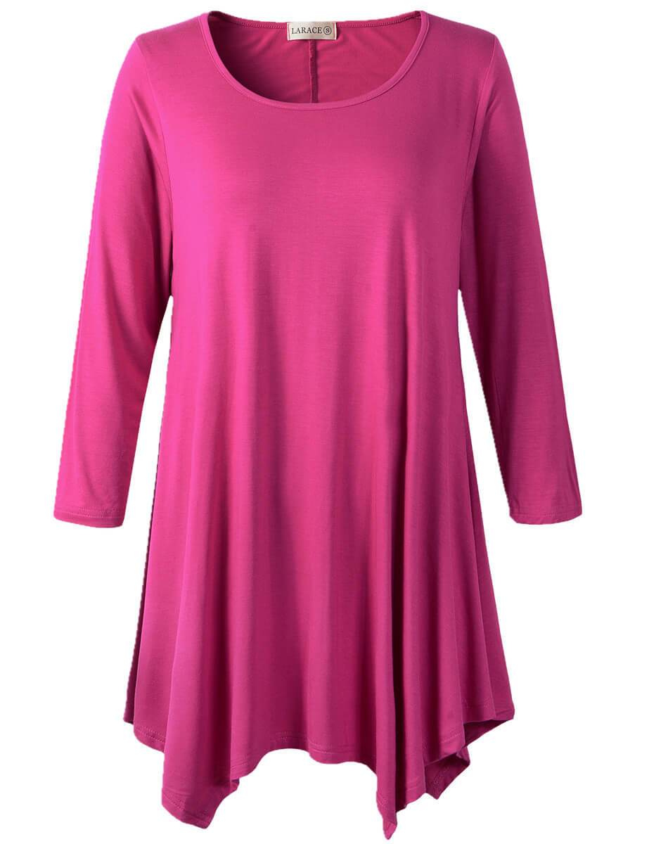 LARACE 3/4 Sleeve Plus Size Tunic Tops Loose Basic Shirt 8028 S-3 XL.