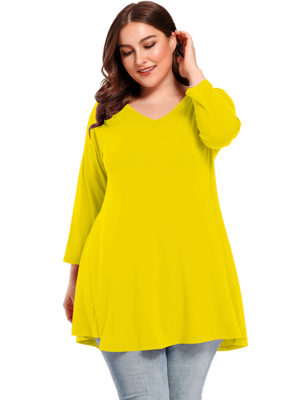 Women's V Neck Loose Fit Flowy 3/4 Sleeve Plus Size Top -LARACE 8057.