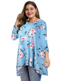 Women's Plus Size Tops floral printed 3/4 Sleeve Loose Fit Flare Swing Tunic -LARACE 8052.