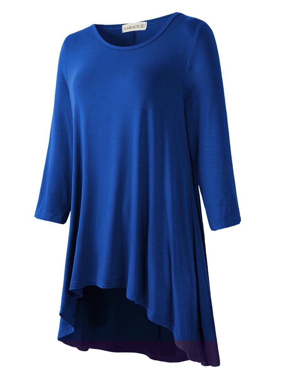 Women's Plus Size 3/4 Sleeve Loose Fit Flare Swing Tunic Basic T Shirt-LARACE 8052.