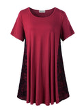 Plus Size Women Lace Short Sleeve Flare T Shirt for Leggings-LARACE 8047.