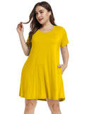 Women's Short Sleeve Swing Tunic Casual Pockets Loose T Shirt Dress-LARACE 8049.