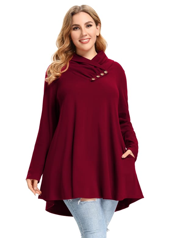 Cowl Neck Sweatshirts Plus Size Tops with Pockets Long Sleeve Tunic Ca