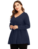 Women's Plus Size Tunic Long Sleeve V Neck Blouses Basic Shirt-LARACE 8055.