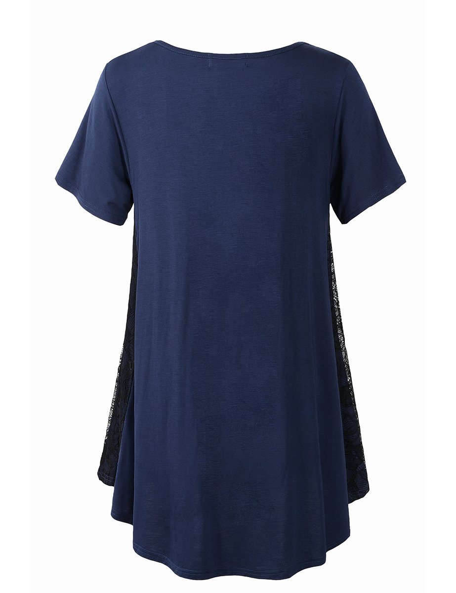 Plus Size Women Lace Short Sleeve Flare T Shirt for Leggings-LARACE 8047.