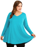 V Neck Loose Fit Flowy Long Sleeve Tunics Tops Plus Size for Women - LARACE 8056.