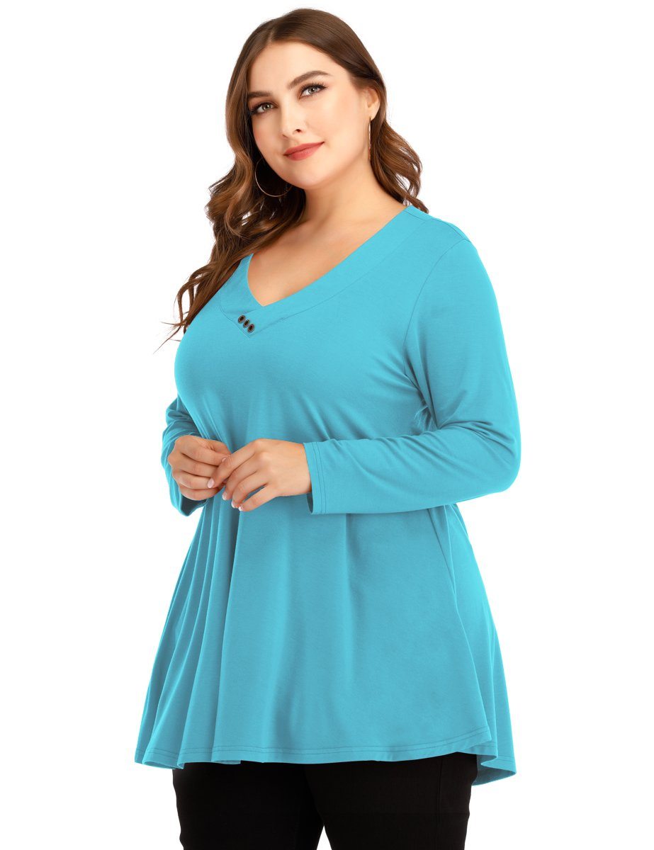 Women's Plus Size Tunic Long Sleeve V Neck Blouses Basic Shirt-LARACE 8055.