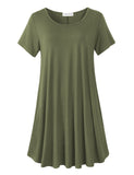 Women's Short Sleeve Swing Tunic Casual Pockets Loose T Shirt Dress-LARACE 8049.