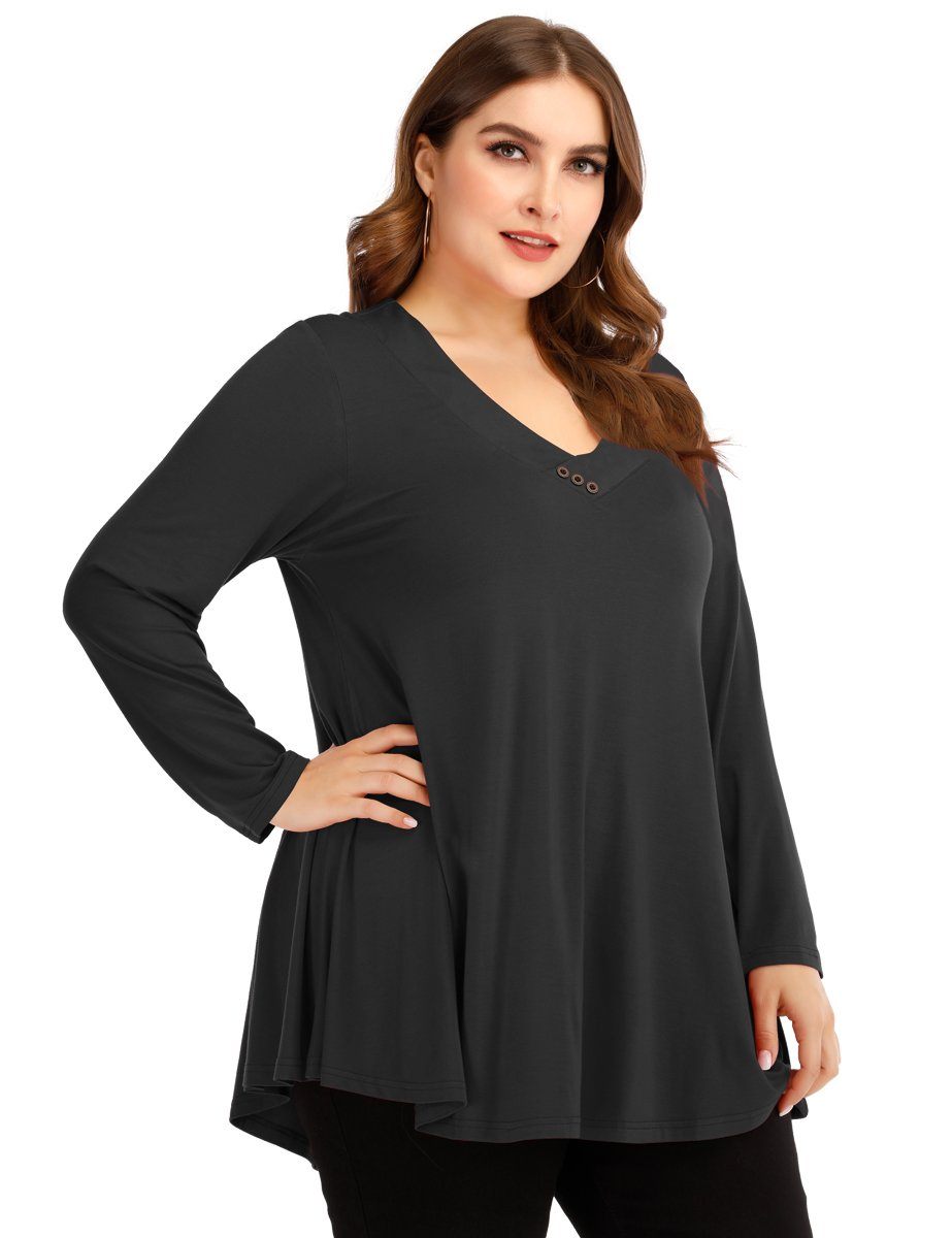 Women's Plus Size Tunic Long Sleeve V Neck Blouses Basic Shirt-LARACE 8055.