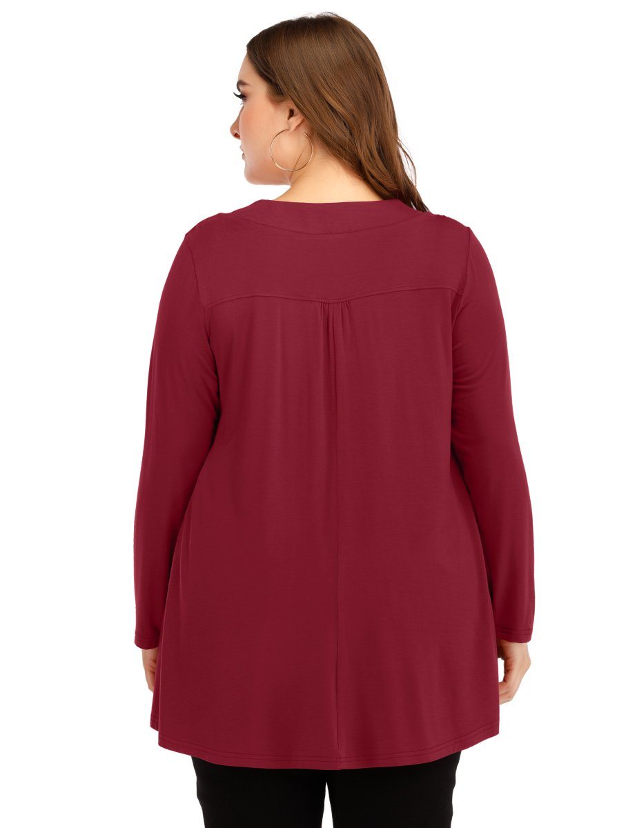 Women's Plus Size Tunic Long Sleeve V Neck Blouses Basic Shirt-LARACE 8055.