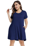 Women's Short Sleeve Swing Tunic Casual Pockets Loose T Shirt Dress-LARACE 8049.