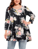 V Neck Loose Fit Flowy Long Sleeve Tunics Tops Plus Size for Women - LARACE 8056.