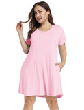 Women's Short Sleeve Swing Tunic Casual Pockets Loose T Shirt Dress-LARACE 8049.